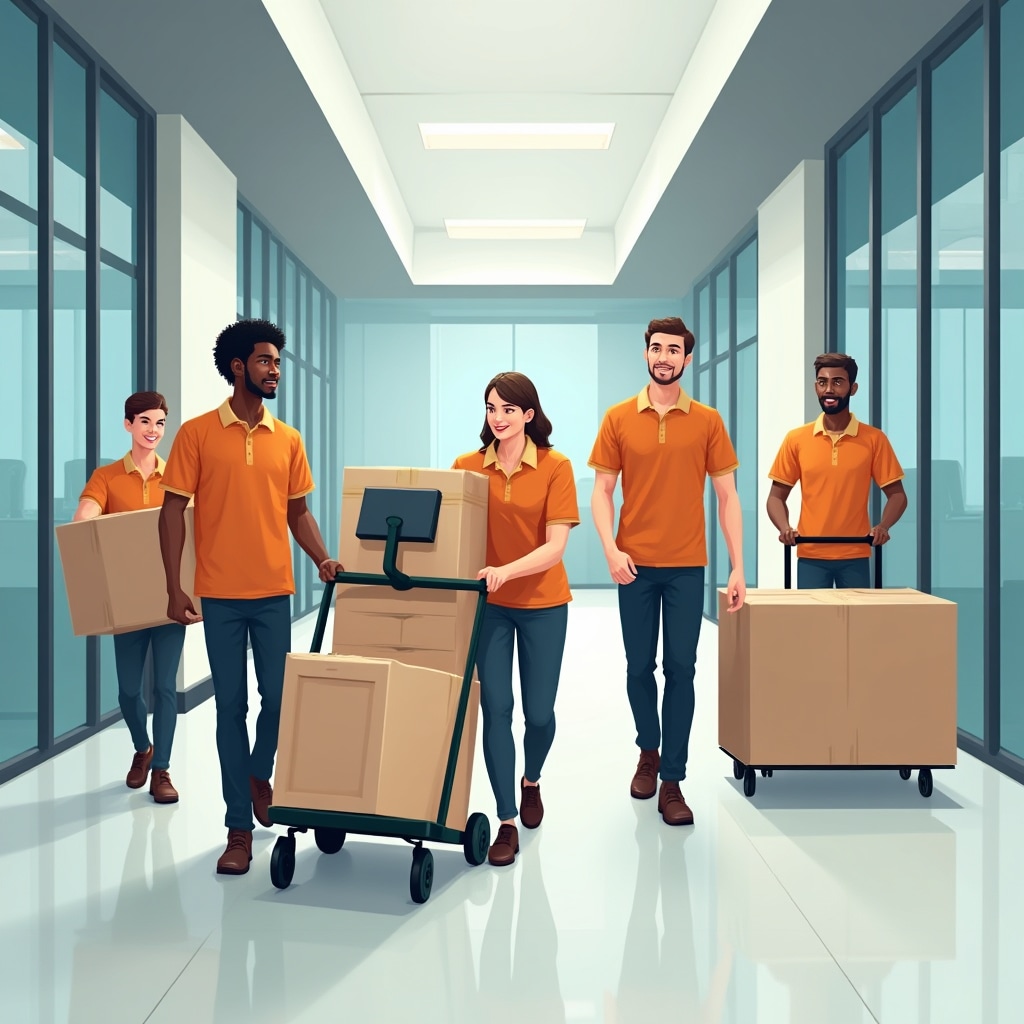 Команда специалистов координирует процесс переезда офиса